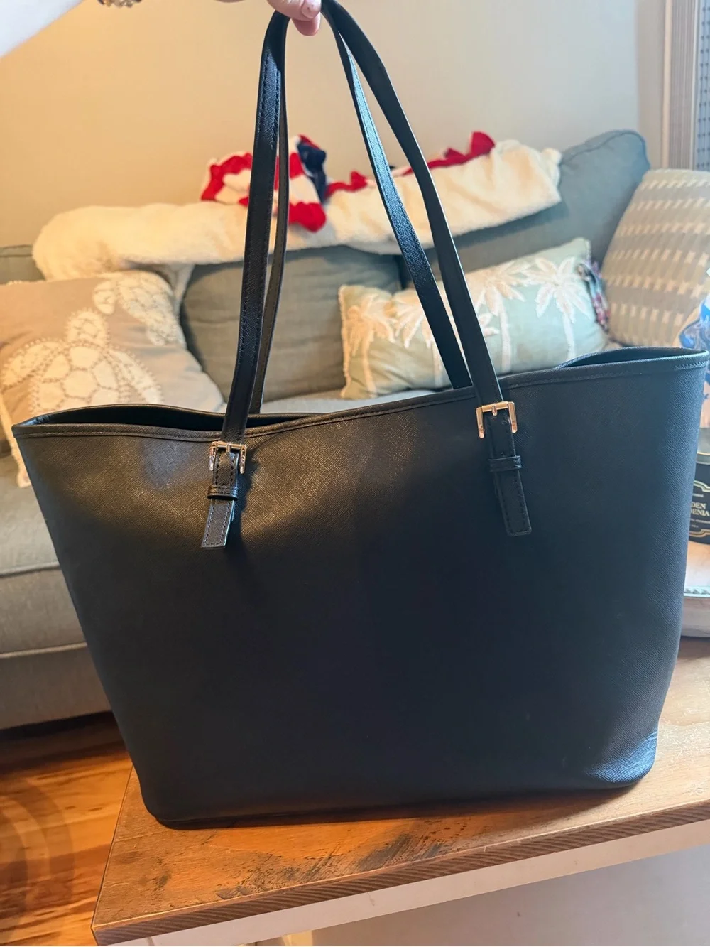 Michael Kors Black Saffiano Leather Tote with Gold Logo Charm